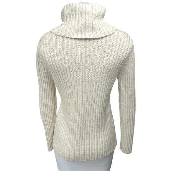 Talbots White Cable Knit Sequin Turtleneck Long Sleeve Pullover Sweater Top M - Picture 2 of 5